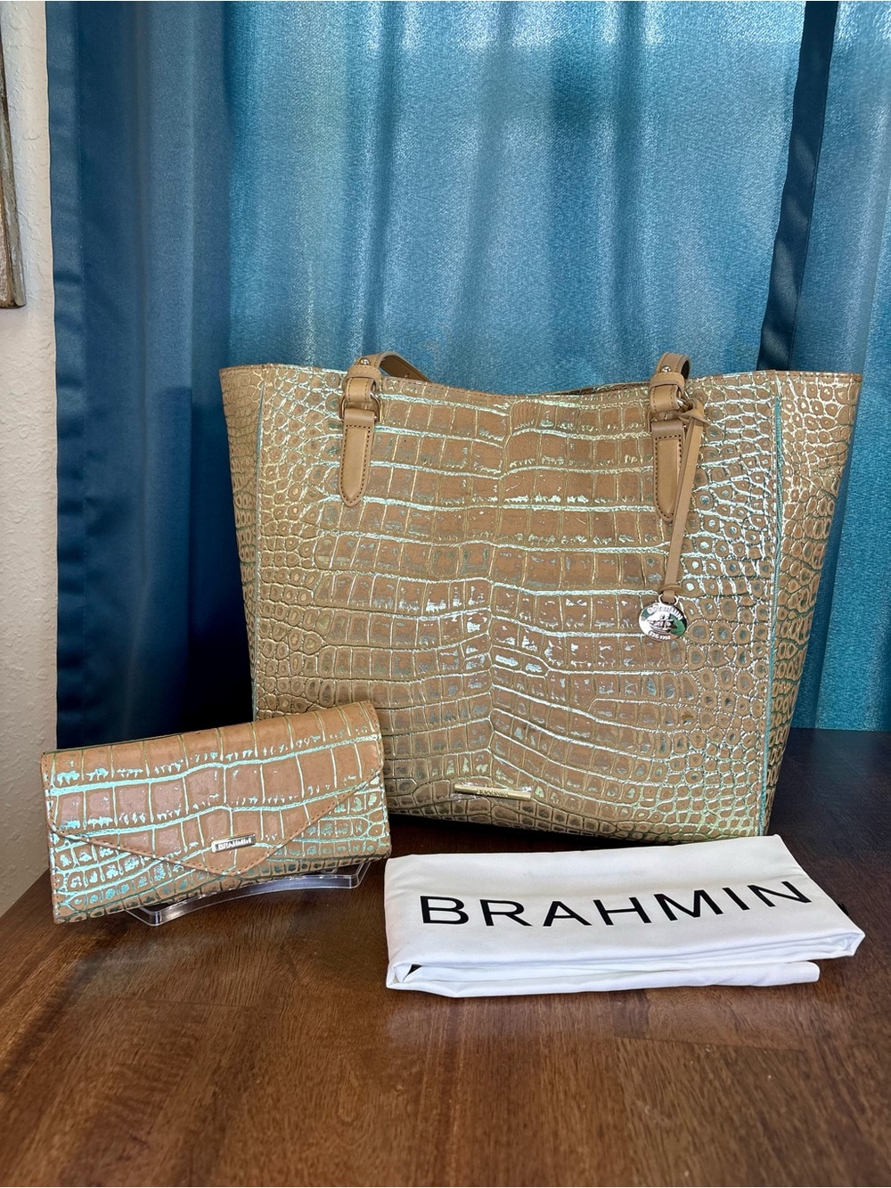 Brahmin EUC April & Veronica - Mineral Blue Freemont - Soft Nubuck - Metallic